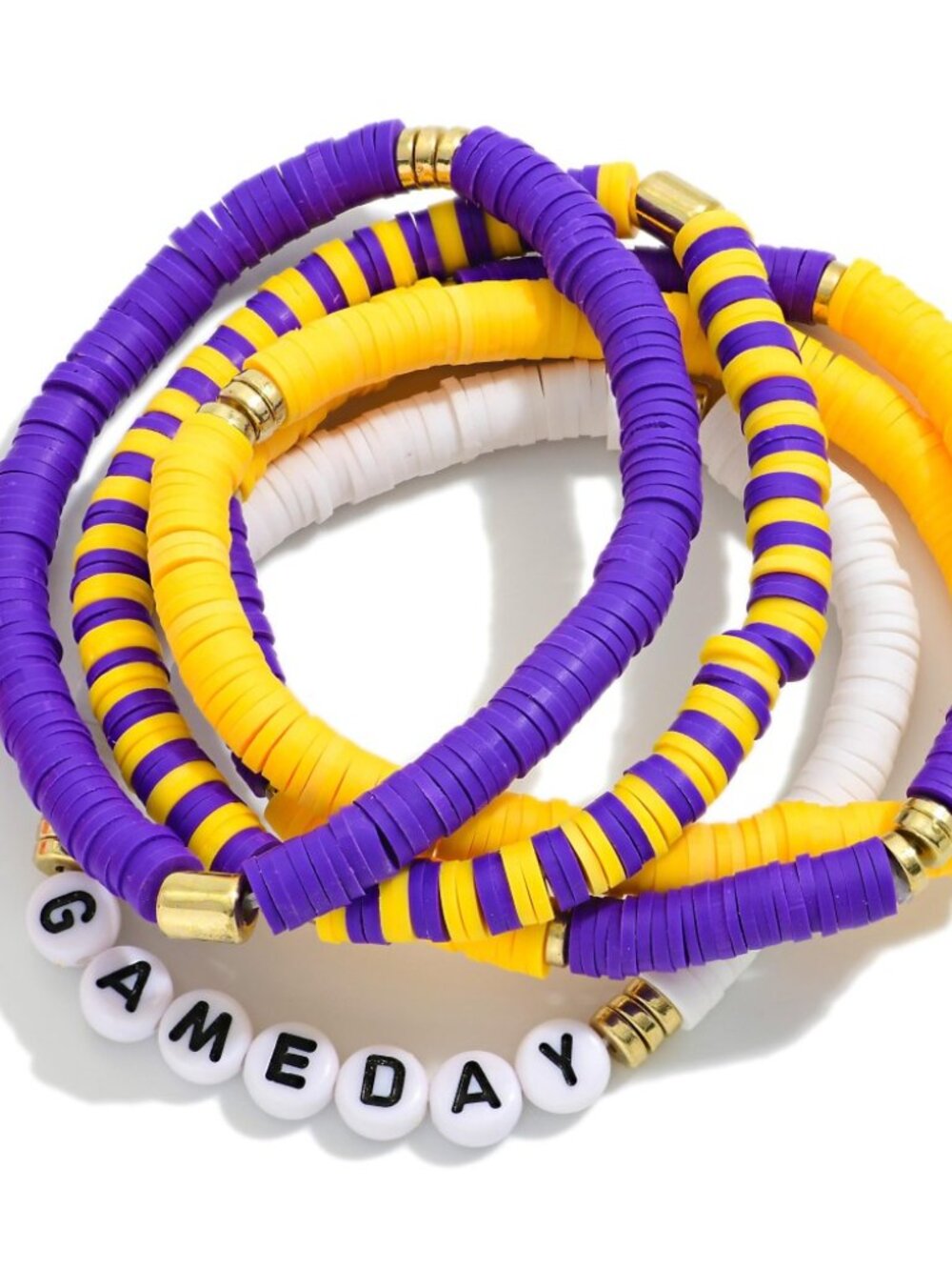 Purple and Gold  Beaded Stretch Bracelet Set - Game Day / Touchdown -  LSU